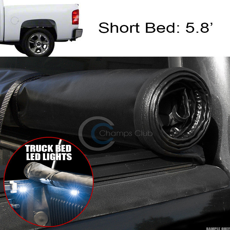 ROLL-UP SOFT TONNEAU COVER+16X LED LIGHTS 07-14 SILVERADO/SIERRA 5.8' TRUCK BED