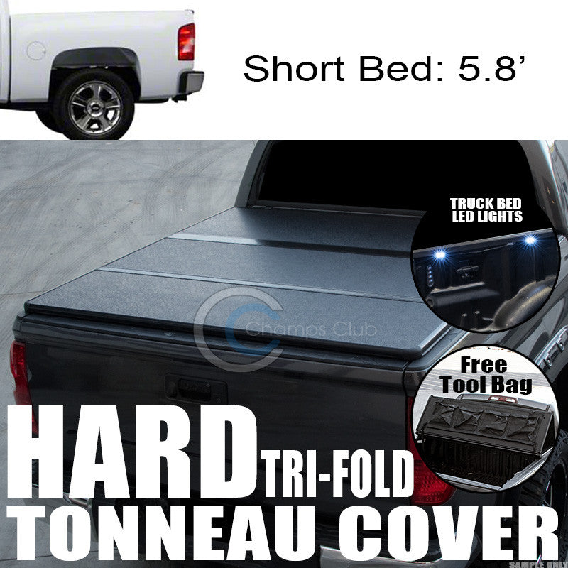 TRI-FOLD SOLID TONNEAU COVER+16X LED LIGHTS 07-14 SILVERADO/SIERRA 5.8'/68