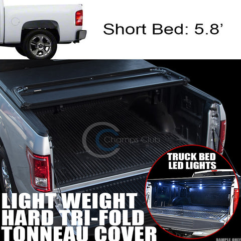 TRI-FOLD HARD TONNEAU COVER LW+16X LED LIGHTS 07-14 SILVERADO/SIERRA 5.8 FT BED