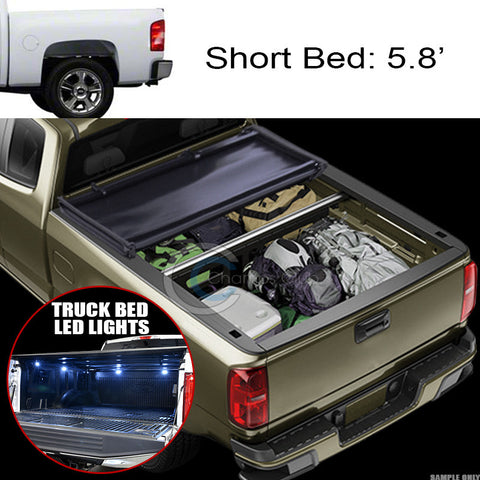 TRI-FOLD SOFT TONNEAU COVER+16X LED LIGHTS 07-14 SILVERADO/SIERRA 5.8 FT 68' BED