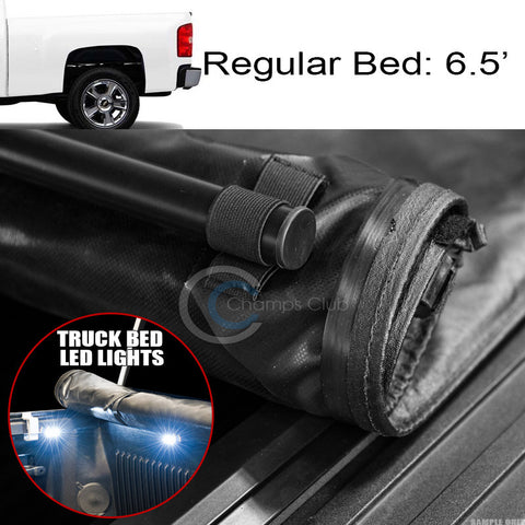LOW-ROLL UP TONNEAU COVER+16X LED LIGHTS 07-14 SILVERADO/SIERRA 6.5 FT TRUCK BED