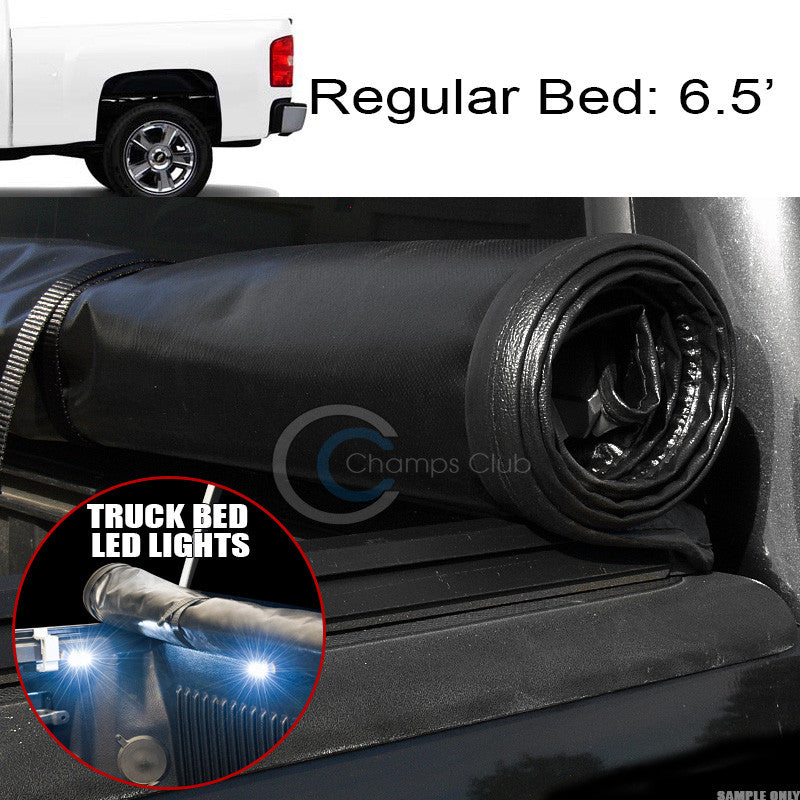 ROLL-UP SOFT TONNEAU COVER+16X LED LIGHTS 07-14 SILVERADO/SIERRA 6.5' TRUCK BED