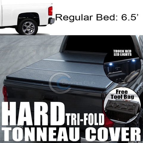 TRI-FOLD SOLID TONNEAU COVER+16X LED LIGHTS 07-14 SILVERADO/SIERRA 6.5'/78