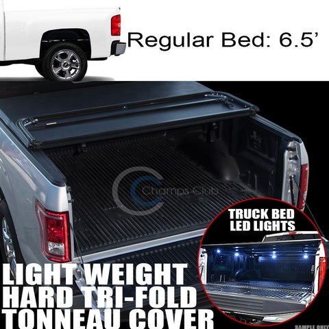 TRI-FOLD HARD TONNEAU COVER LW+16X LED LIGHTS 07-14 SILVERADO/SIERRA 6.5/78