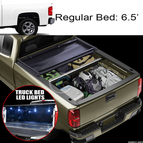 TRI-FOLD SOFT TONNEAU COVER+16X LED LIGHTS 07-14 SILVERADO/SIERRA 6.5' TRUCK BED