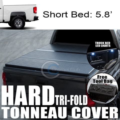 TRI-FOLD SOLID TONNEAU COVER+16X LED LIGHTS 14-16 SILVERADO/SIERRA 5.8'/68