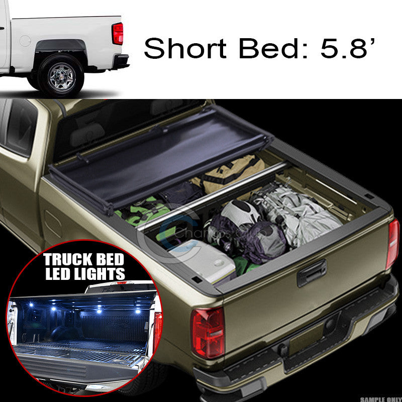 TRI-FOLD SOFT TONNEAU COVER+16X LED LIGHTS 14-16 SILVERADO/SIERRA 5.8' TRUCK BED