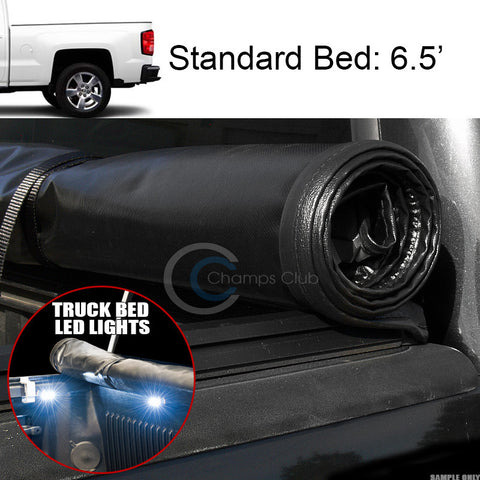 ROLL-UP SOFT TONNEAU COVER+16X LED LIGHTS 14-16 17 SILVERADO/SIERRA 6.5'/78