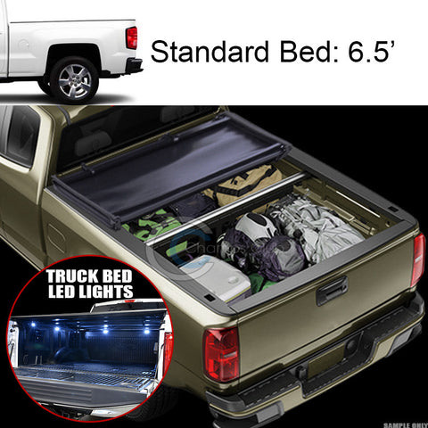 TRI-FOLD SOFT TONNEAU COVER+16X LED LIGHTS 14-16 SILVERADO/SIERRA 6.5' TRUCK BED