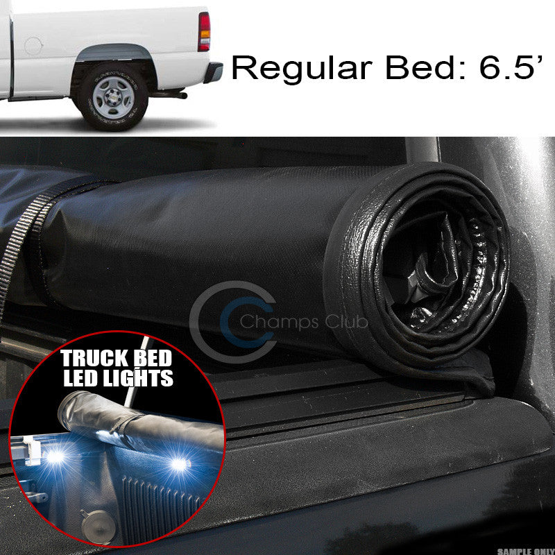 ROLL-UP SOFT TONNEAU COVER+16X LED LIGHTS 99-07 SILVERADO/SIERRA 6.5' TRUCK BED