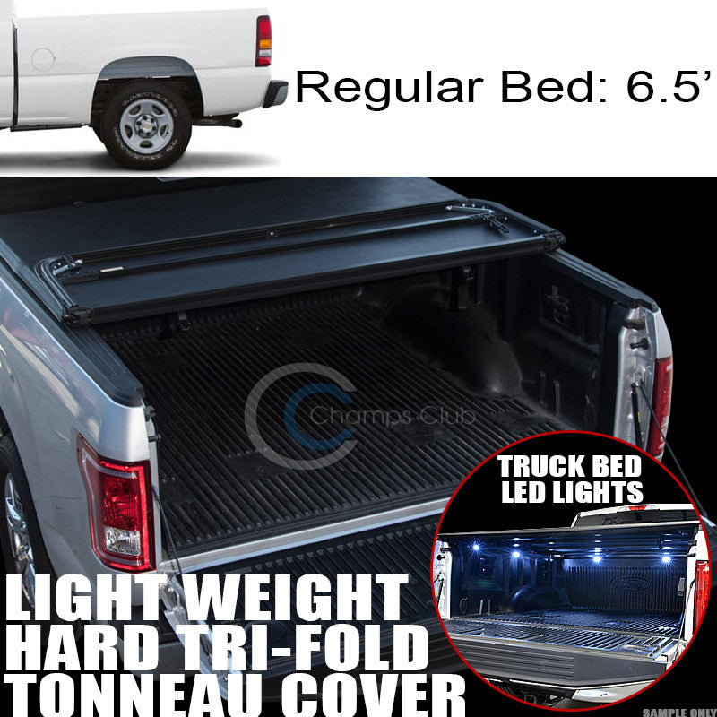 TRI-FOLD HARD TONNEAU COVER LW+16X LED LIGHTS 99-07 SILVERADO/SIERRA 6.5 FT BED