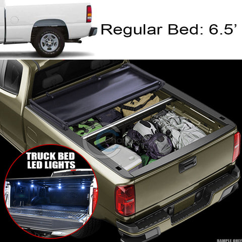 TRI-FOLD SOFT TONNEAU COVER+16X LED LIGHTS 99-07 SILVERADO/SIERRA 6.5' TRUCK BED