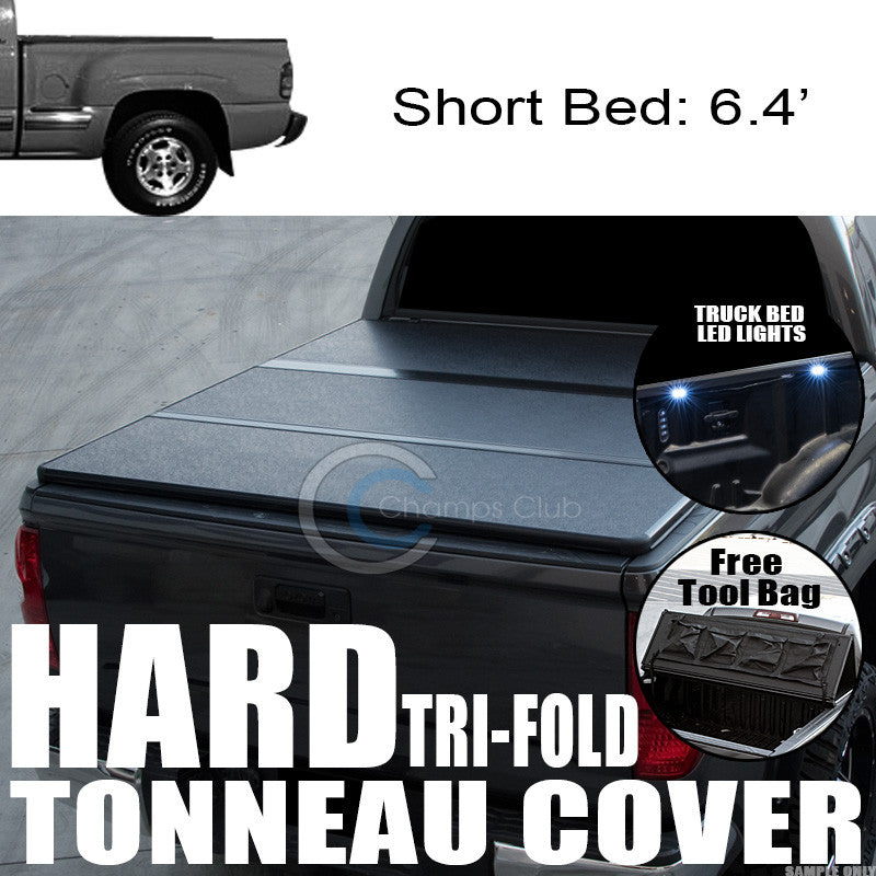 TRI-FOLD SOLID TONNEAU COVER+16X LED LIGHTS 99-07 SILVERADO/SIERRA STEPSIDE 6.5'