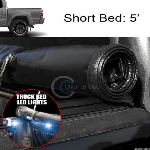 ROLL-UP SOFT TONNEAU COVER+16X LED LIGHTS 05-15 TACOMA DOUBLE/CREW 5' TRUCK BED