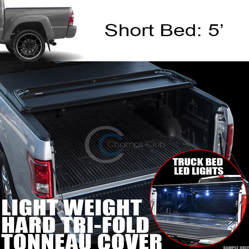 TRI-FOLD HARD TONNEAU COVER LW+16X LED LIGHTS 05-15 TOYOTA TACOMA 5 FT TRUCK BED