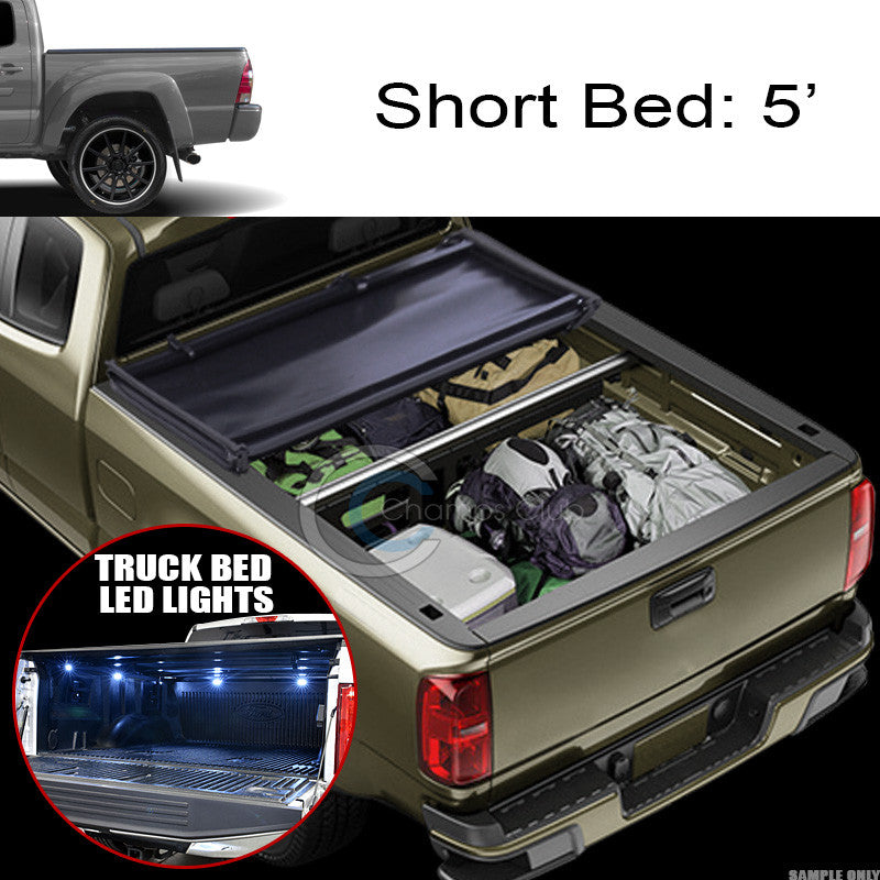 TRI-FOLD SOFT TONNEAU COVER+16X LED LIGHTS 05-15 TACOMA DOUBLE/CREW 5' TRUCK BED