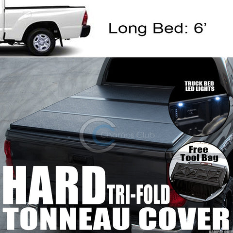 TRI-FOLD SOLID TONNEAU COVER+16X LED LIGHTS 05-15 TOYOTA TACOMA 6'/72