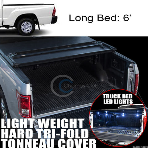 TRI-FOLD HARD TONNEAU COVER LW+16X LED LIGHTS 05-15 TOYOTA TACOMA 6 FT TRUCK BED