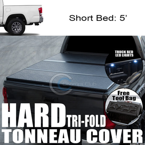 TRI-FOLD SOLID TONNEAU COVER+16X LED LIGHTS 16-17 TACOMA ACCESS/DOUBLE 5/60