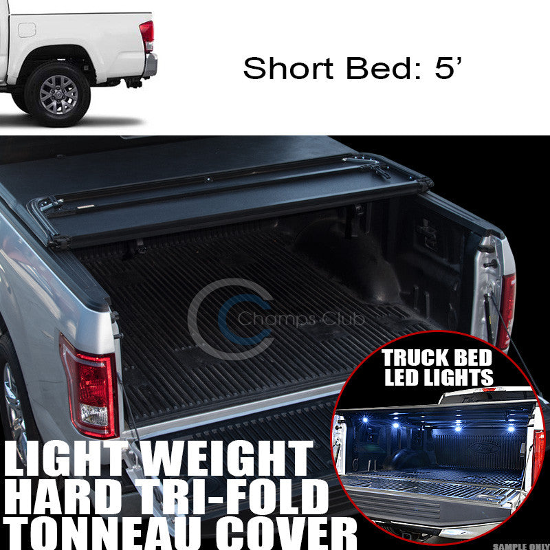 TRI-FOLD HARD TONNEAU COVER LW+16X LED LIGHTS 16-17 TOYOTA TACOMA 5 FT TRUCK BED