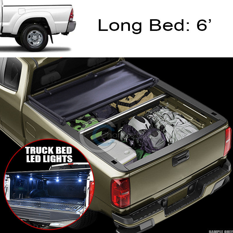 TRI-FOLD SOFT TONNEAU COVER+16X LED LIGHTS 16-17 TOYOTA TACOMA 6' TRUCK LONG BED