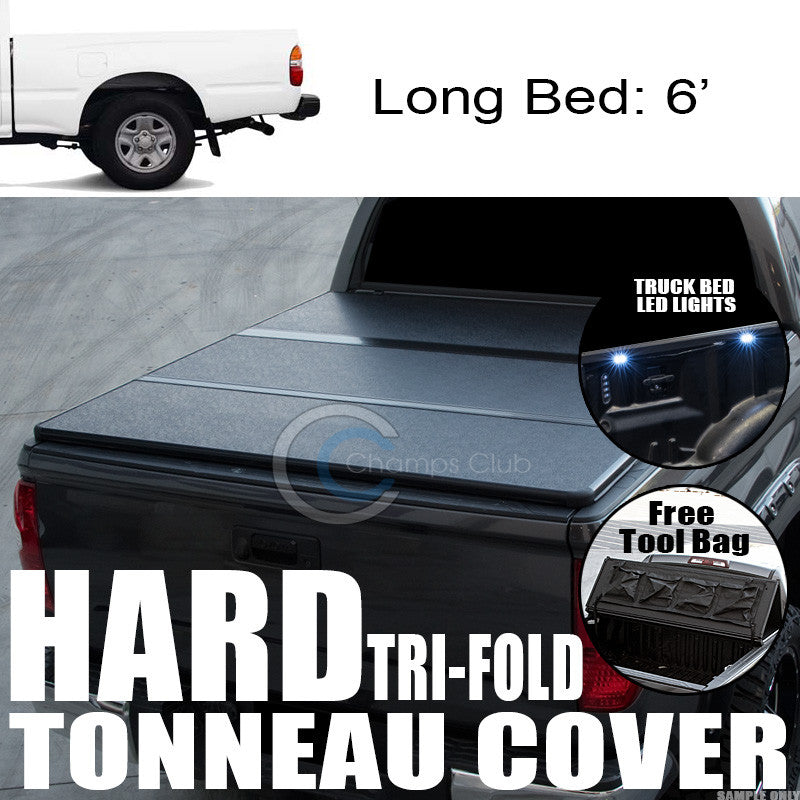 TRI-FOLD SOLID TONNEAU COVER+16X LED LIGHTS 95-04 TACOMA/89-94 PICKUP 6'/72