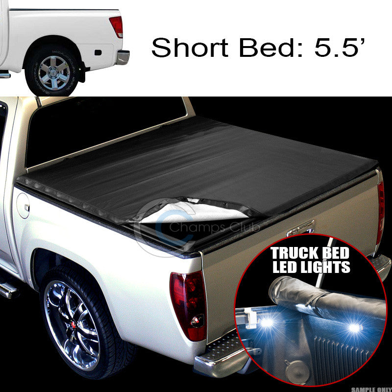 SNAP-ON TONNEAU COVER+16X LED LIGHTS FOR 04-15 TITAN CREW 5.5 FT TRUCK SHORT BED