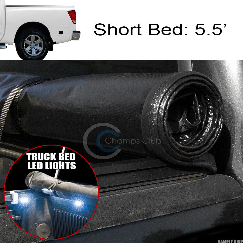 ROLL-UP SOFT TONNEAU COVER+16X LED LIGHTS FOR 04-15 TITAN 5.5 FT TRUCK SHORT BED