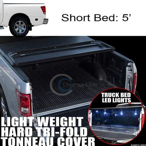 TRI-FOLD HARD TONNEAU COVER LW+16X LED LIGHTS FOR 04-15 TITAN 5.5'/66