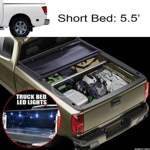 TRI-FOLD SOFT TONNEAU COVER+16X LED LIGHTS FOR 04-15 TITAN CREW 5.5 FT 66