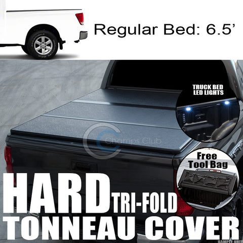 TRI-FOLD SOLID TONNEAU COVER+16X LED LIGHTS FOR 04-15 TITAN 6.5 FT 78