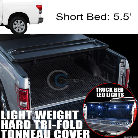 TRI-FOLD HARD TONNEAU COVER LW+16X LED LIGHTS 07-16 TUNDRA 5.5 FT 66