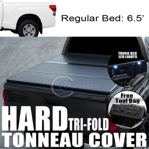 TRI-FOLD SOLID TONNEAU COVER+16X LED LIGHTS 07-16 TOYOTA TUNDRA 6.5 FT TRUCK BED