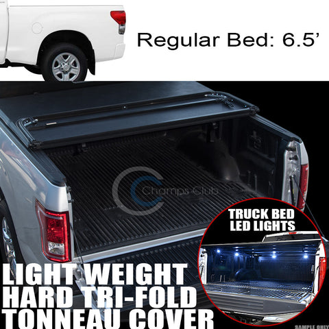 TRI-FOLD HARD TONNEAU COVER LW+16X LED LIGHTS 07-16 TOYOTA TUNDRA 6.5' TRUCK BED