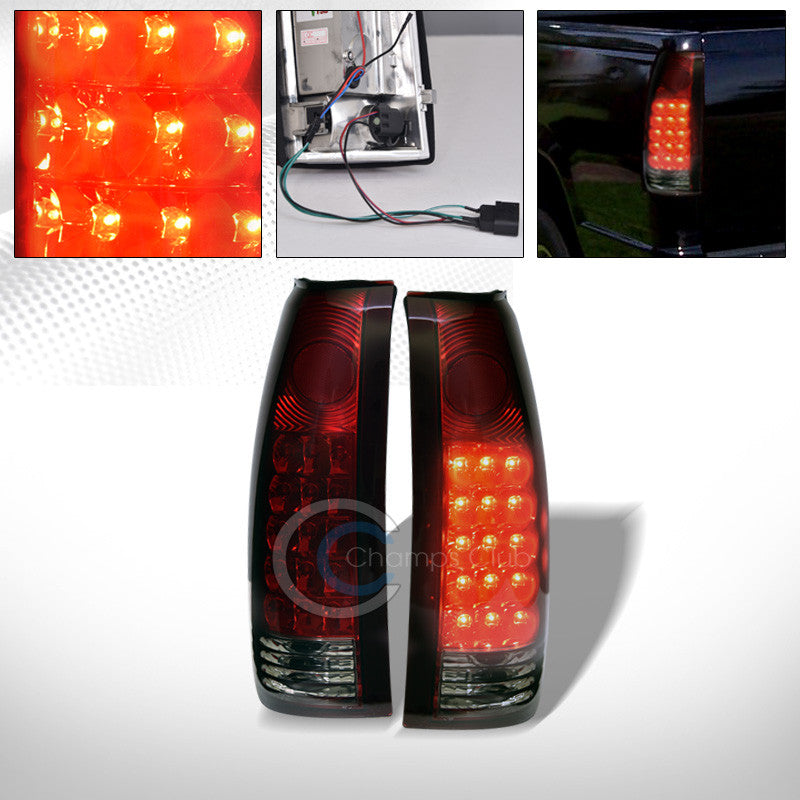 RED SMOKE LED REAR TAIL LIGHTS BRAKE LAMPS AW 88-00 CHEVY/GMC C10 C/K PICKUP SUV