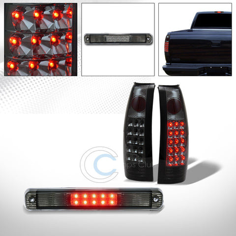 SMOKE TINT LED TAIL LIGHTS w/3RD BRAKE LAMP 1988-2000 CHEVY/GMC C10 CK C/K TRUCK