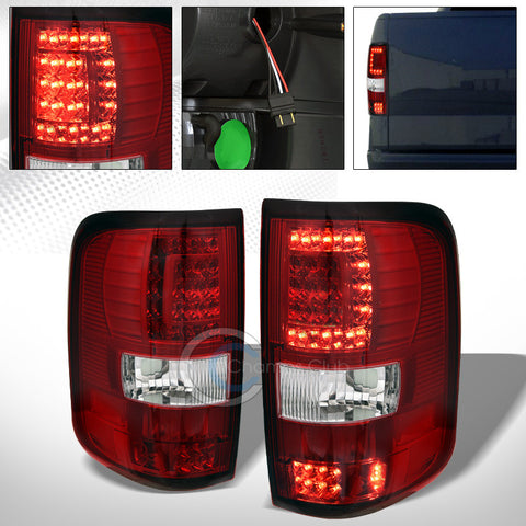 RED CLEAR C STYLE LED REAR TAIL LIGHTS BRAKE LAMPS AW 04-08 FORD F150 STYLESIDE