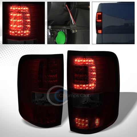 RED SMOKE C STYLE LED REAR TAIL LIGHTS BRAKE LAMPS AW 04-08 FORD F150 STYLESIDE