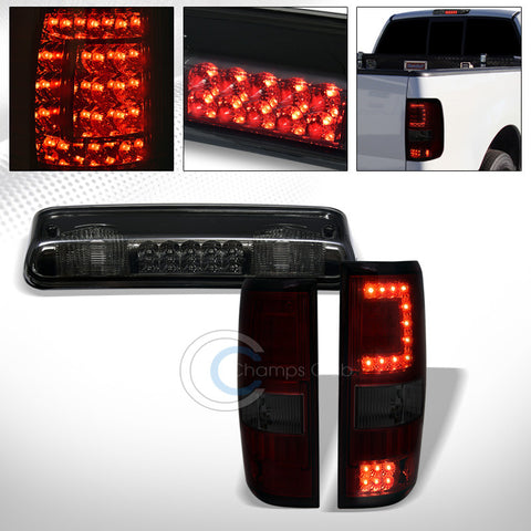 RED SMOKE LED TAIL LIGHT+REAR THIRD 3RD BRAKE LAMP 2004-2008 FORD F150 STYLESIDE