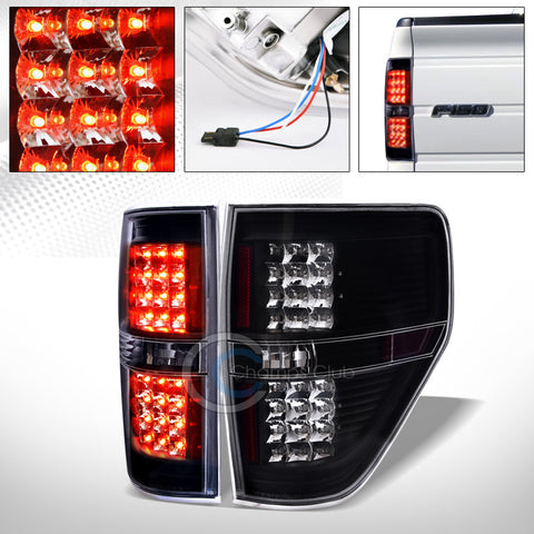 BLK CLEAR LED REAR TAIL LIGHTS BRAKE SIGNAL LAMPS PAIR AW 09-14 FORD F150 TRUCK