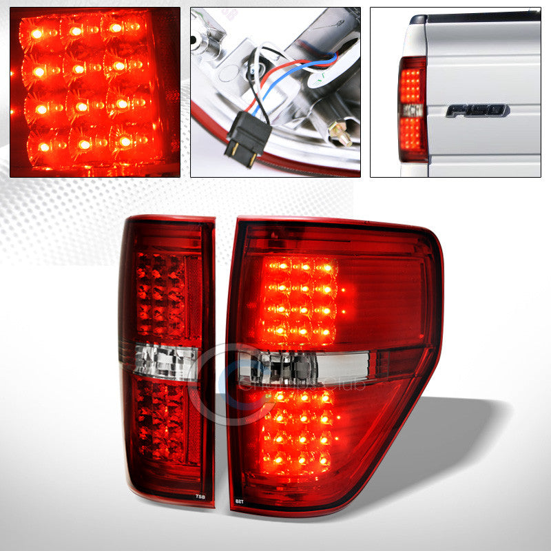 RED SMOKE LED REAR TAIL LIGHTS BRAKE SIGNAL LAMPS PAIR AW 09-14 FORD F150 TRUCK