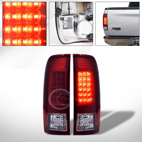 RED SMOKE LED TAIL LIGHTS BRAKE LAMPS AW 97-03 FORD F150/99-07 F250 SD SUPERDUTY