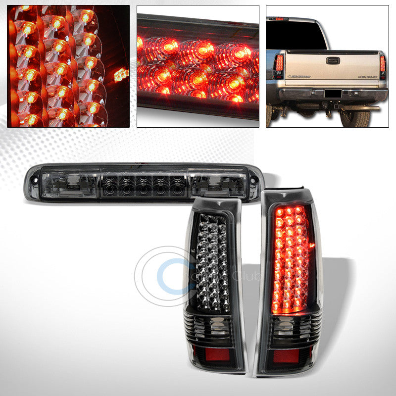 BLK LED TAIL LIGHTS+SMOKE THIRD BRAKE LAMP 1999-2006 CHEVY SILVERADO/GMC SIERRA