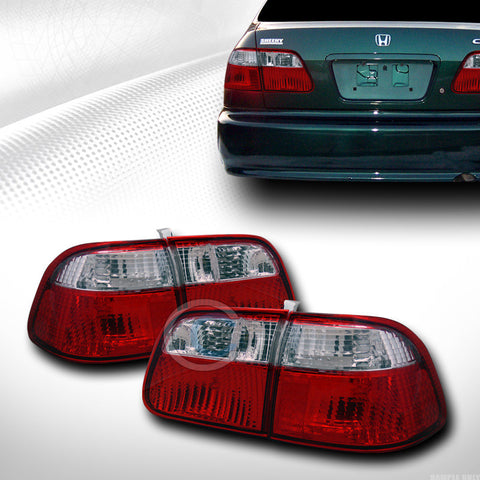 DEPO JDM RED CLEAR TAIL LIGHTS+TRUNK LAMPS 1999-2000 HONDA CIVIC EJ 4D 4DR SEDAN