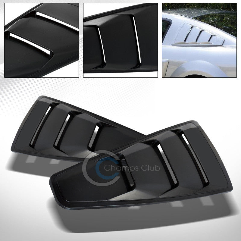 BLACK GT 3 VENT STYLE REAR 1/4 QUARTER SIDE WINDOW LOUVERS V2 05-14 FORD MUSTANG