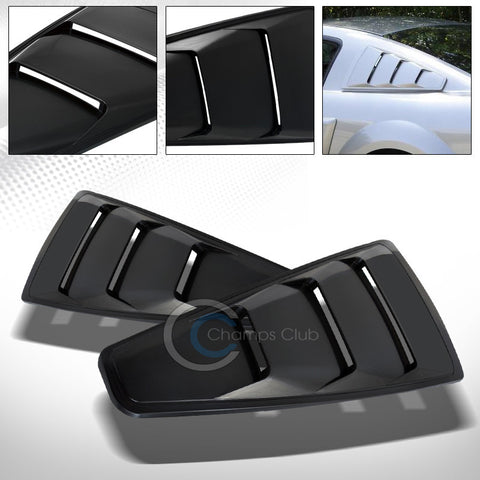 BLACK GT 3 VENT STYLE REAR 1/4 QUARTER SIDE WINDOW LOUVERS V2 05-14 FORD MUSTANG