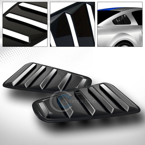 BLACK GT 5 VENT STYLE REAR 1/4 QUARTER SIDE WINDOW LOUVERS V3 05-09 FORD MUSTANG